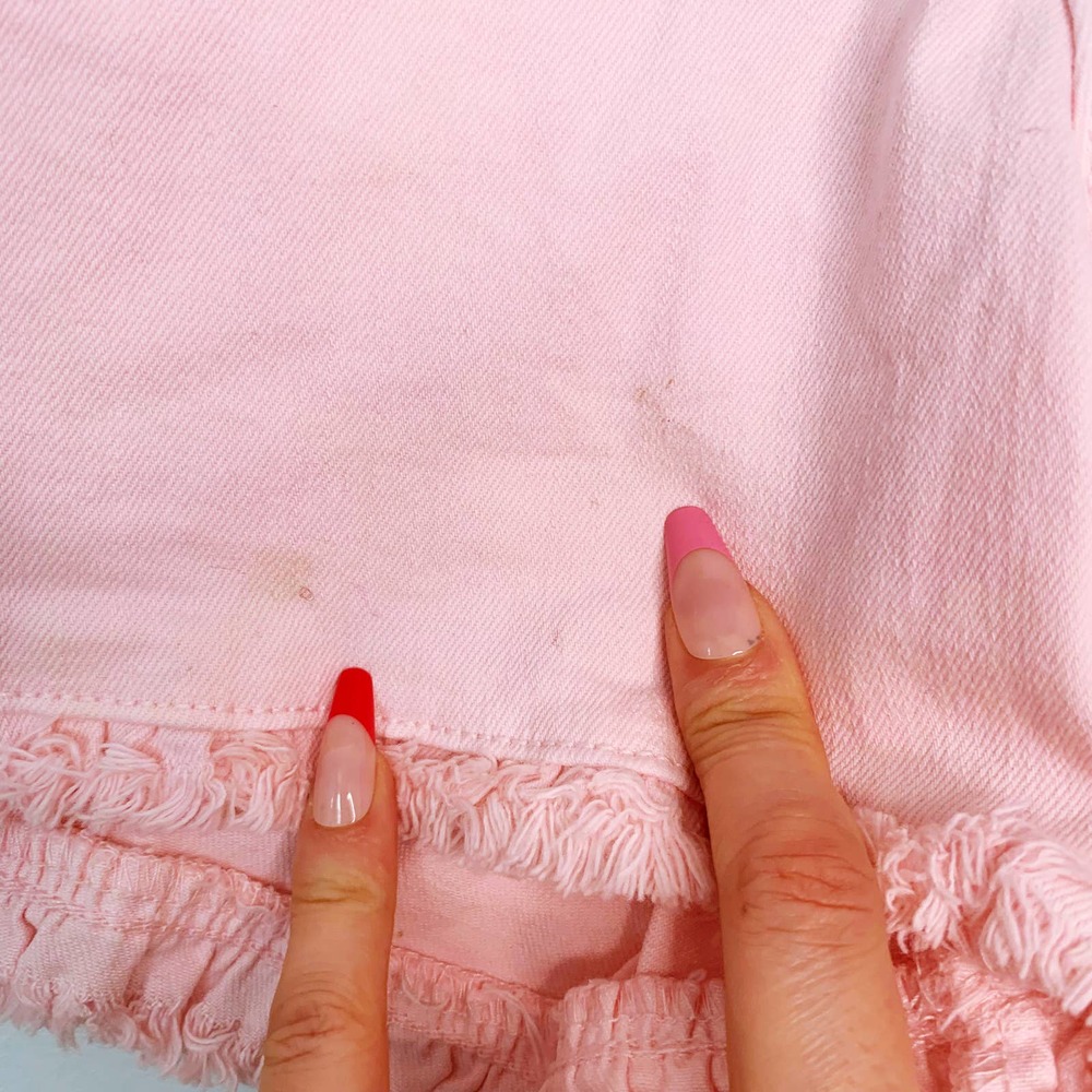 Lilly Pulitzer South Ocean High Rise Ruffle Hem Denim Shorts Stretch Pink Size 4 - Picture 8 of 11